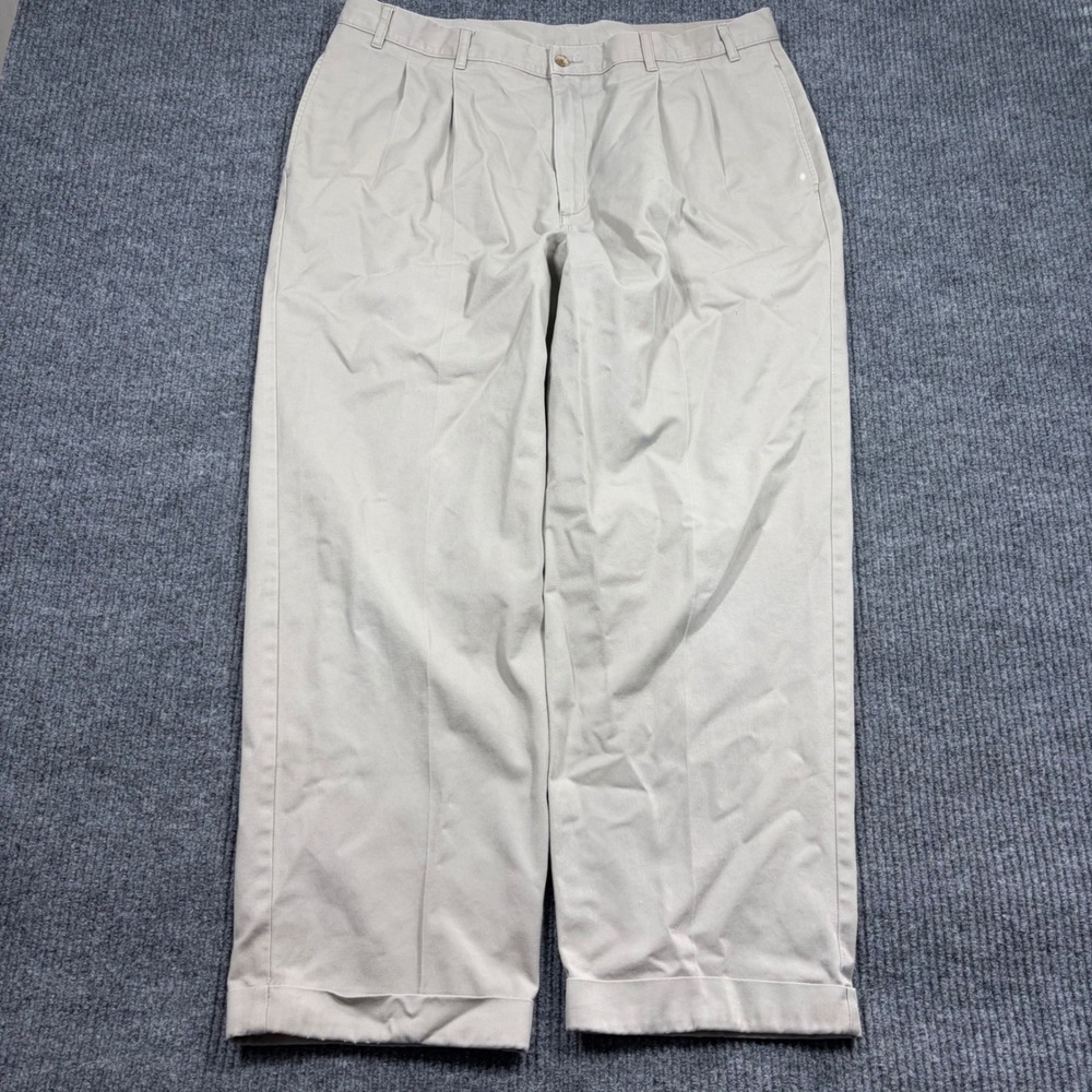 Geoffrey Beene Mens 38x30 Pleated Chino Pants Beige Khaki Cotton Cuffed